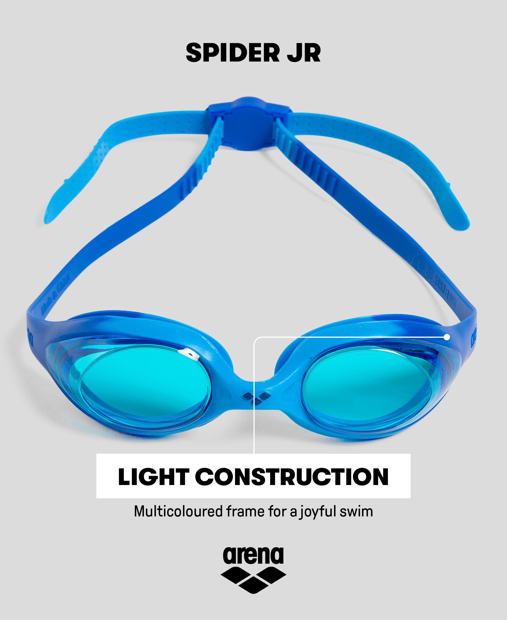Arena Unisex Spider Junior Youth Swim Goggles For Boys And Girls, Blue  Blue  Yellow, Mirror Lens