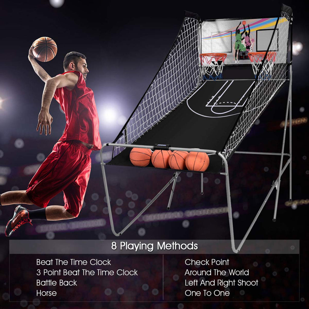 Giantex Foldable Basketball Arcade Game, 8 Game Options, Electronic Double Shot 2 Player W/ 4 Balls And Led Scoring System, Indo