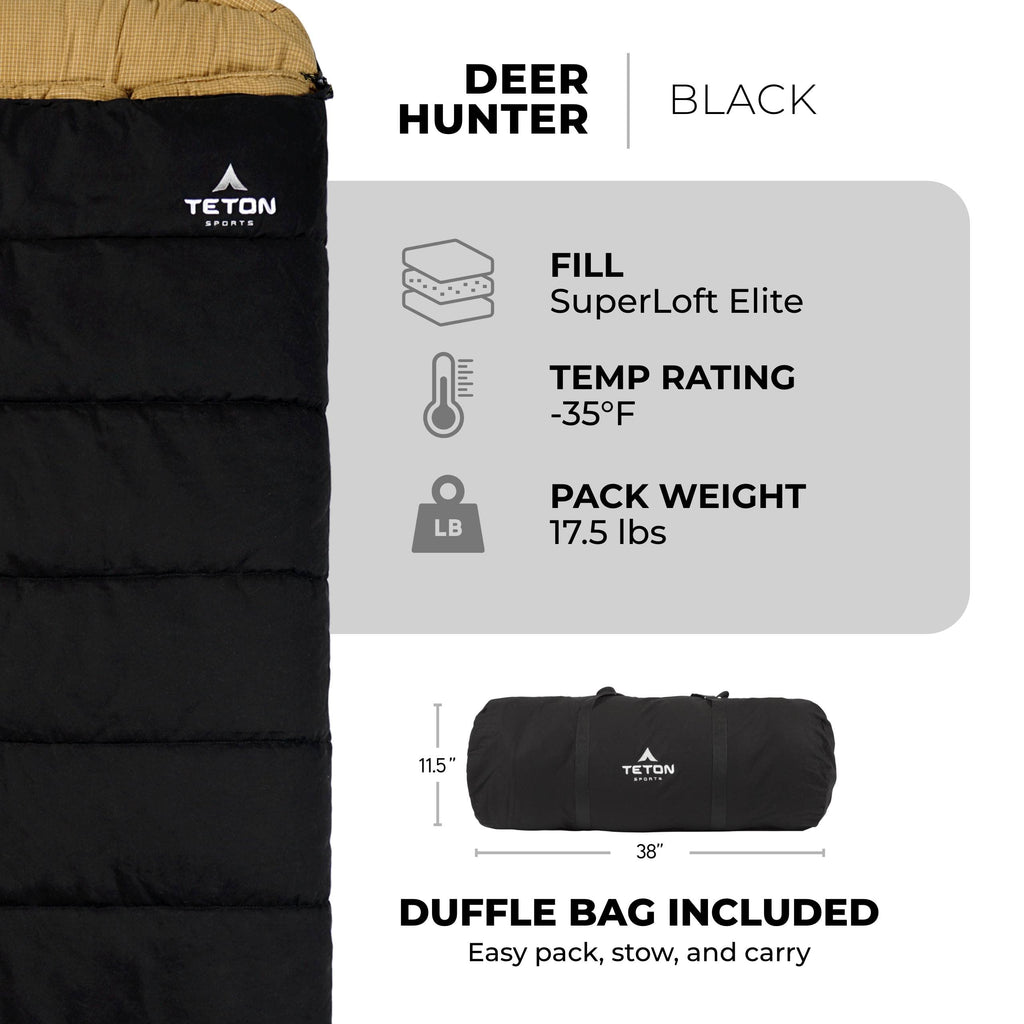 Teton Sports Deer Hunter -35 Degree Sleeping Bags. Warm And Comfortable Camping Sleeping Bag, Teton Tough Canvas Shell For Campi