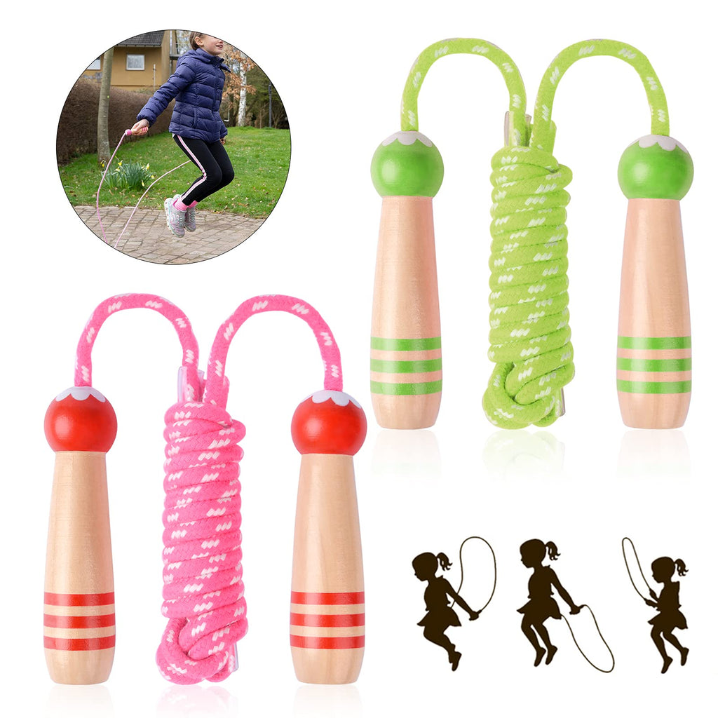 Lorvain Jump Rope For Kids, 2 Pcs Girls & Boys Skipping Ropes Wooden Handle Adjustable Cotton Braided Jumping Ropes, For Childre