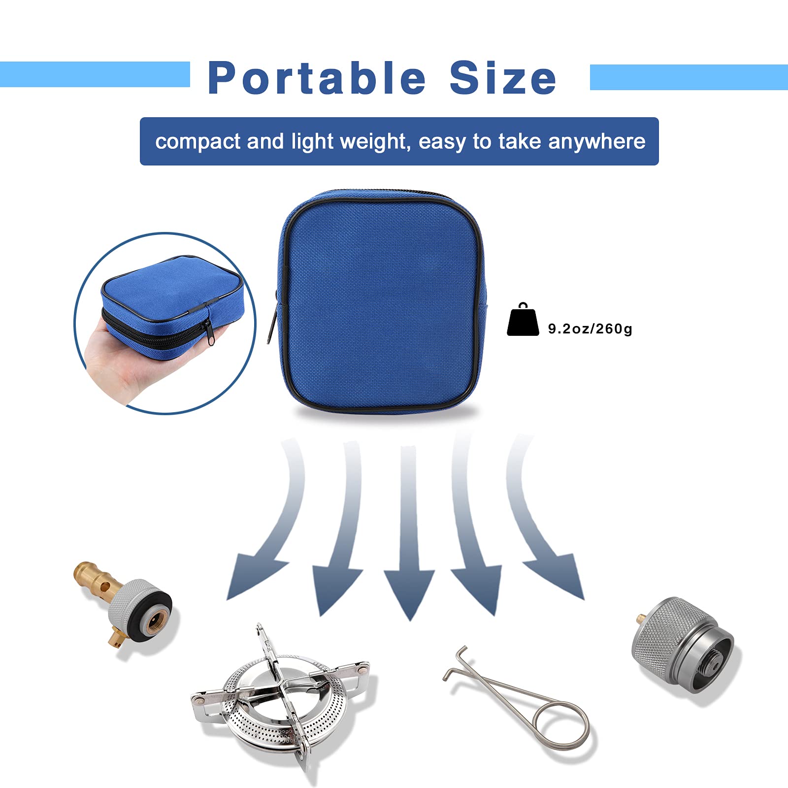 Caudblor Portable Camping Stove Burner, Small Backpacking Stoves With Butane Adapter, Lightweight Hiking Stove With Carrying Cas