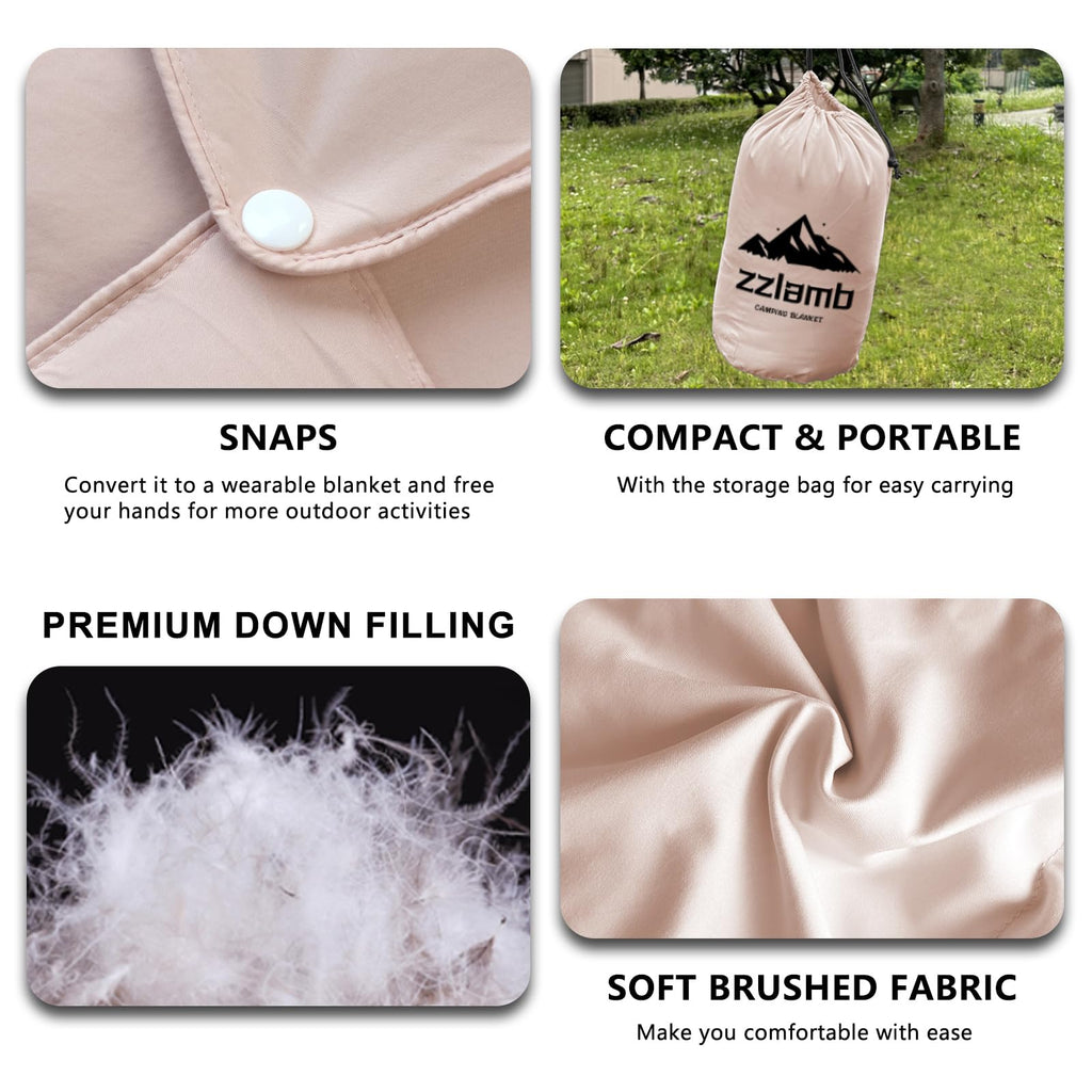 Zzlamb Packable & Lightweight Camping Blanket, Soft Travel Duck Down Throw 650 Fill Power, Compact Warm Down Lap Blanket For Cou