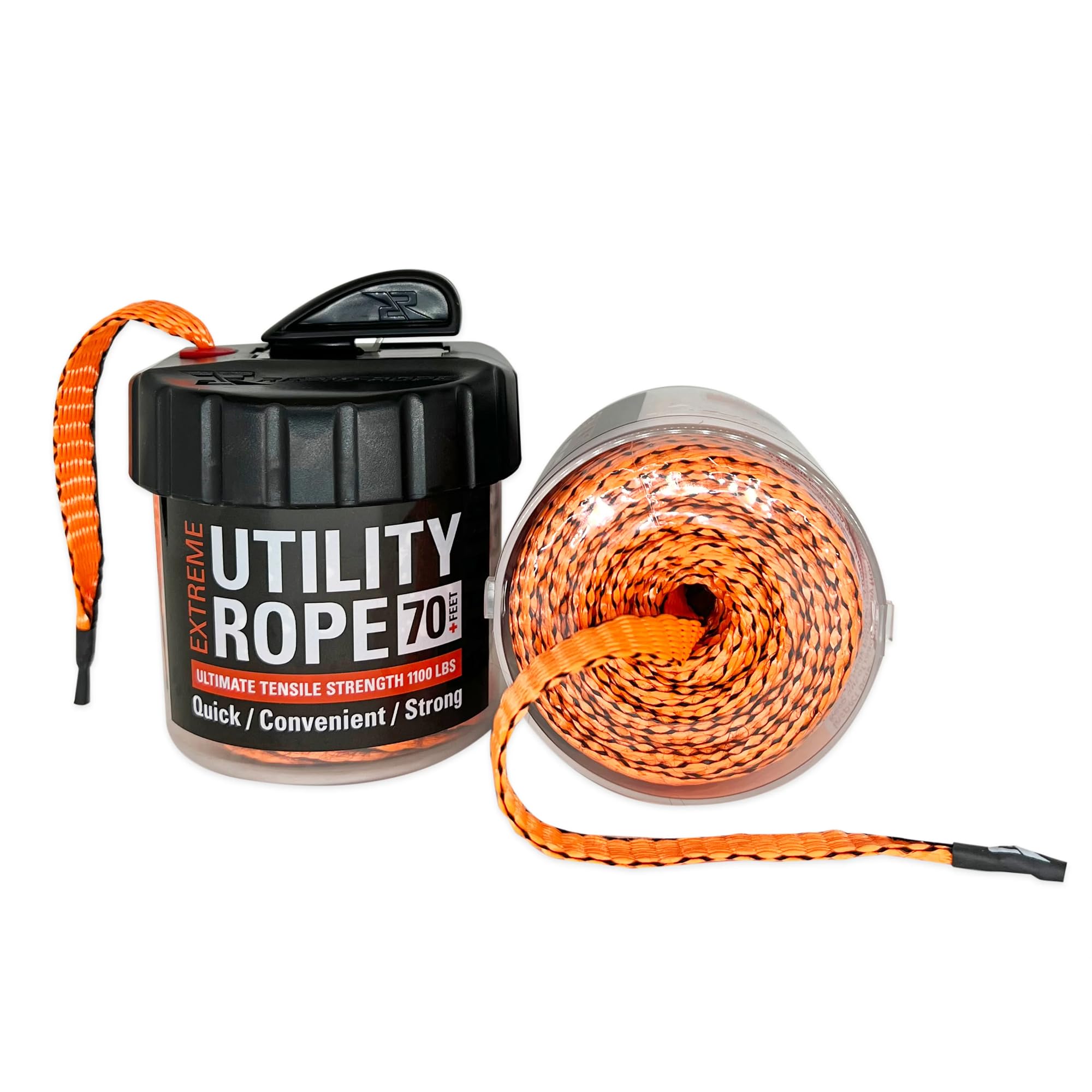 Rapid Rope Canister 70Ft Orange Flat Tactical Paracord, Made In Usa, 1100Lb Tested Heavy Duty Poly Rope Test Cord, Non-Tangle Di
