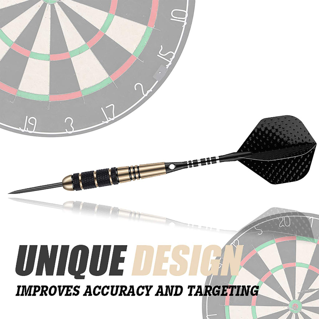 Sanfeng Steel Tip Darts Set For Dartboard, Professional Darts With Metal Tip 24 Grams, Brass Barrel + Black Aluminium Nylon Shaf