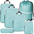 Tripped Travel Gear Extra Large Compression Packing Cubes 6Piece Set, Teal And White, Variety Pack, Compression Packing Cube