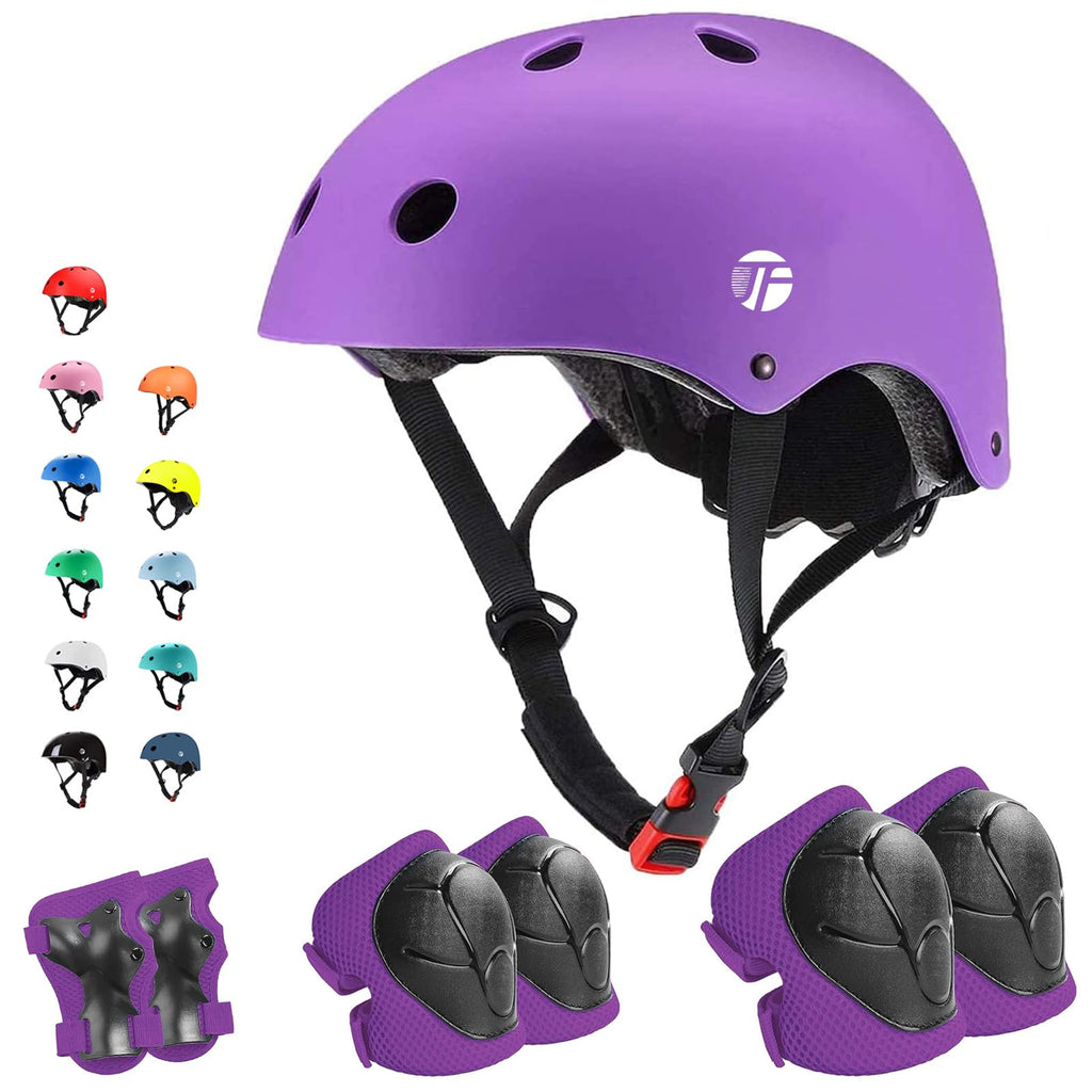 Jeefree Bike Helmet Set With Knee Pads Elbow Pads Wrist Guards,Adjustable Helmet For Toddler Kids&Youth,Bicycle Helmet Roller Sk