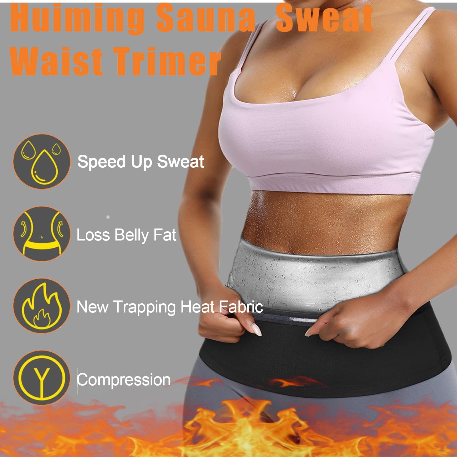 huiming Sauna Suit Waist Trimmer for Women Waist Trainer sweat band for stomach Belt Lower Belly Plus Size (Silvery, Small-Mediu