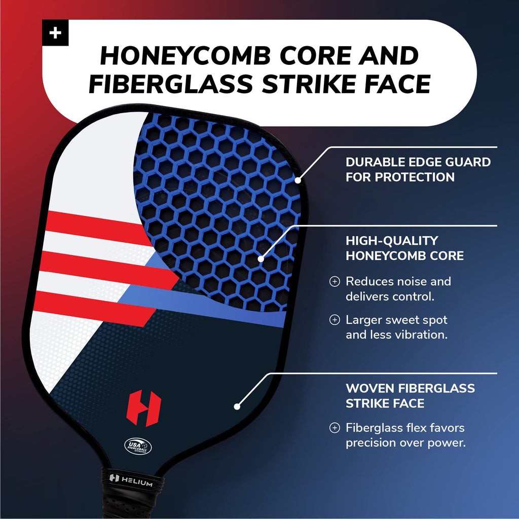 Helium Pickleball Paddles Set Of 4 - Usapa Certified - Graphite Fiberglass Surface, Lightweight Honeycomb Core