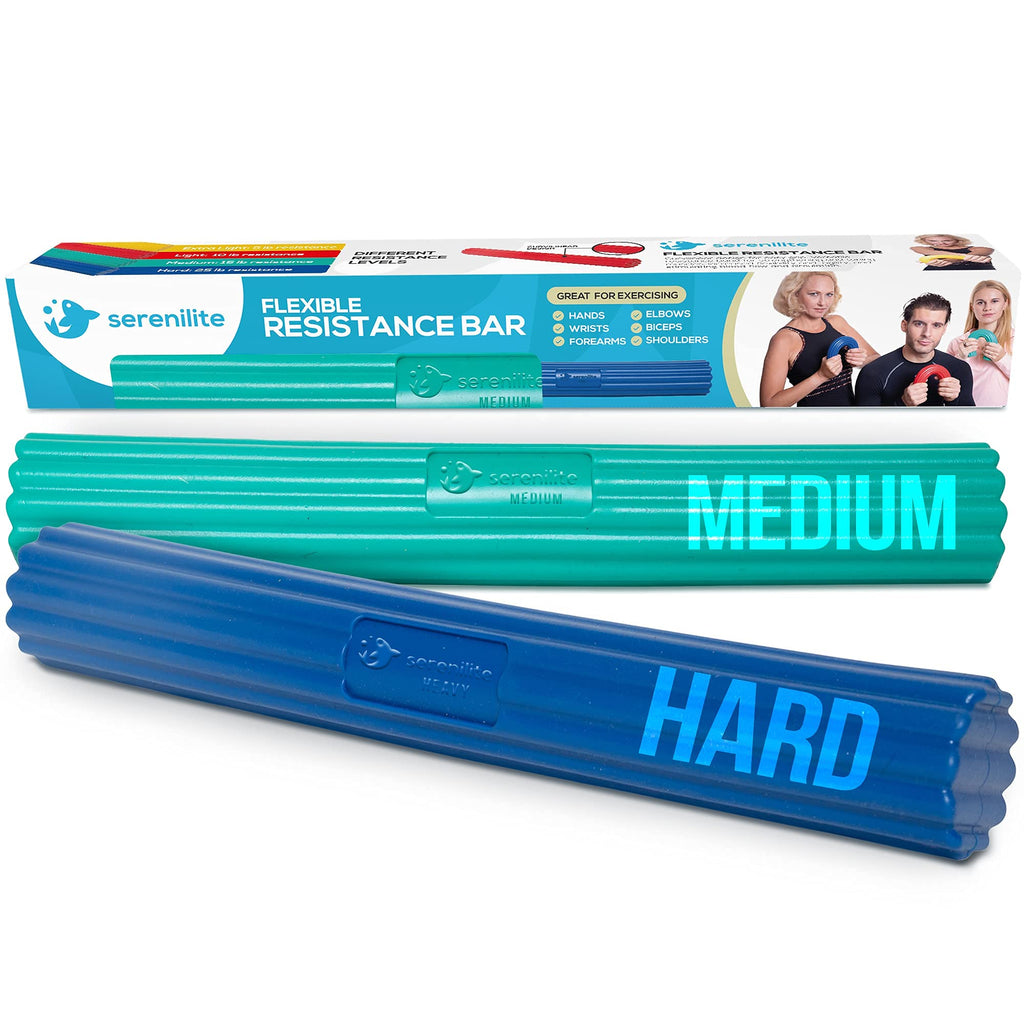 Serenilite 2-Pack Flexible Resistance Bar For Physical Therapy & Tennis Elbow Relief, Hand Therapy Equipment & Wrist Exerciser S