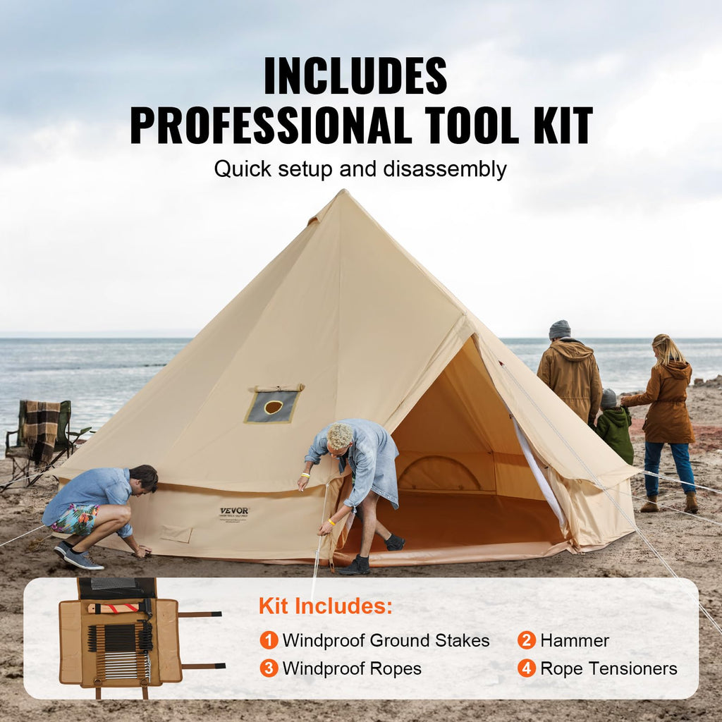 Vevor Canvas Bell Tent, Yurt Tents 4 Seasons 4 M/13.12 Ft, Canvas Tents For Camping With Stove Jack Holds Up To 6 People, Family