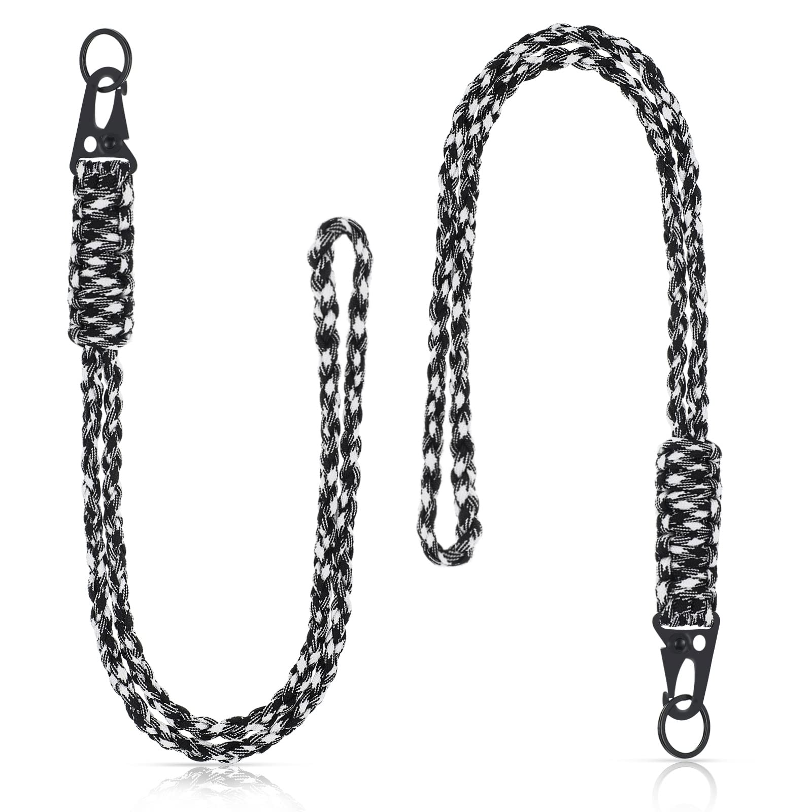 Frienda 2 Set Heavy Duty Paracord Lanyard Necklace Whistles Strap Braided 550 Keychain Lanyard for Outdoor Activities (Black, Wh