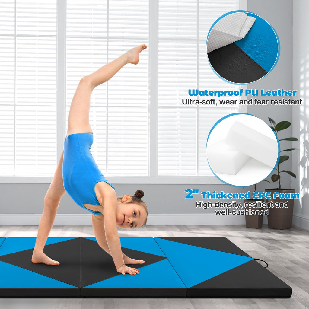Giantex 4X8X2 Gymnastics Mat, Folding Anti-Tear Gymnastics Panel Mats W/Carrying Handles, Hook And Loop Fastener, Lightweight Tu