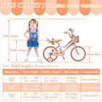 Glaf Toddler Girls Bike For Kids Age 2-12 Years Old 12 14 16 20 Inch Girls Bike With Training Wheels And Doll Seat Kids Bicycle