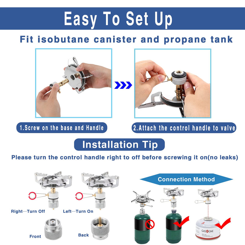 Caudblor Portable Camping Stove Burner, Small Backpacking Stoves With Butane Adapter, Lightweight Hiking Stove With Carrying Cas
