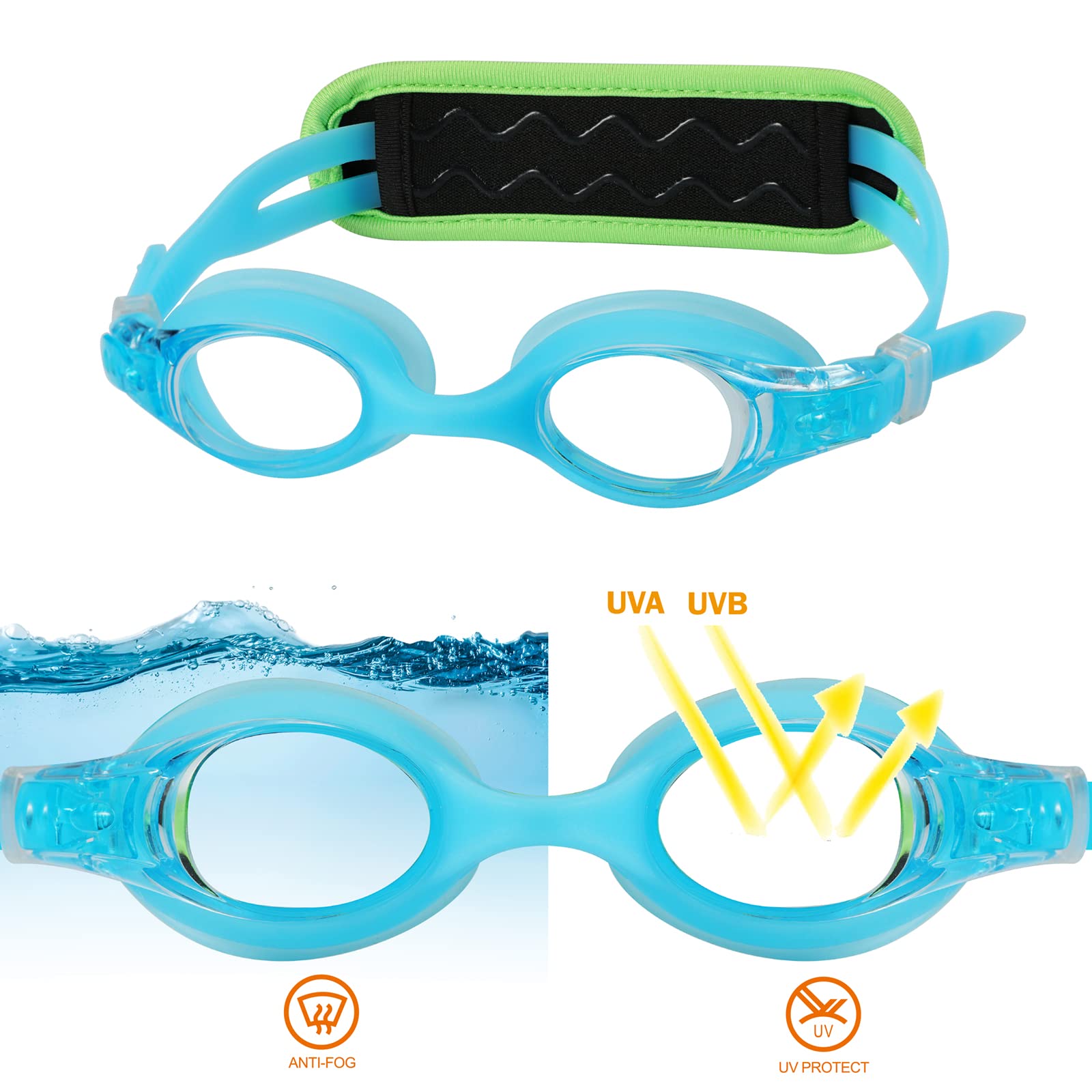 Ruigao Kids Swim Goggles Age 2-6, Toddler Goggles No Hair Pull,Child Goggles Padded Headband (1Pk Toddler - Turtle & Dolphin)