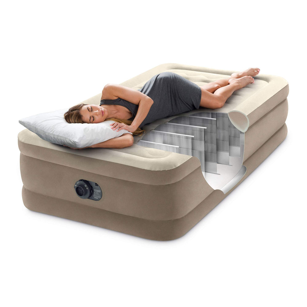 Intex 64427Ed Dura-Beam Delux Ultra Plush Fiber-Tech Inflatable Air Mattress With Built-In Electric Pump, 18'' Bed Height, 300Lb