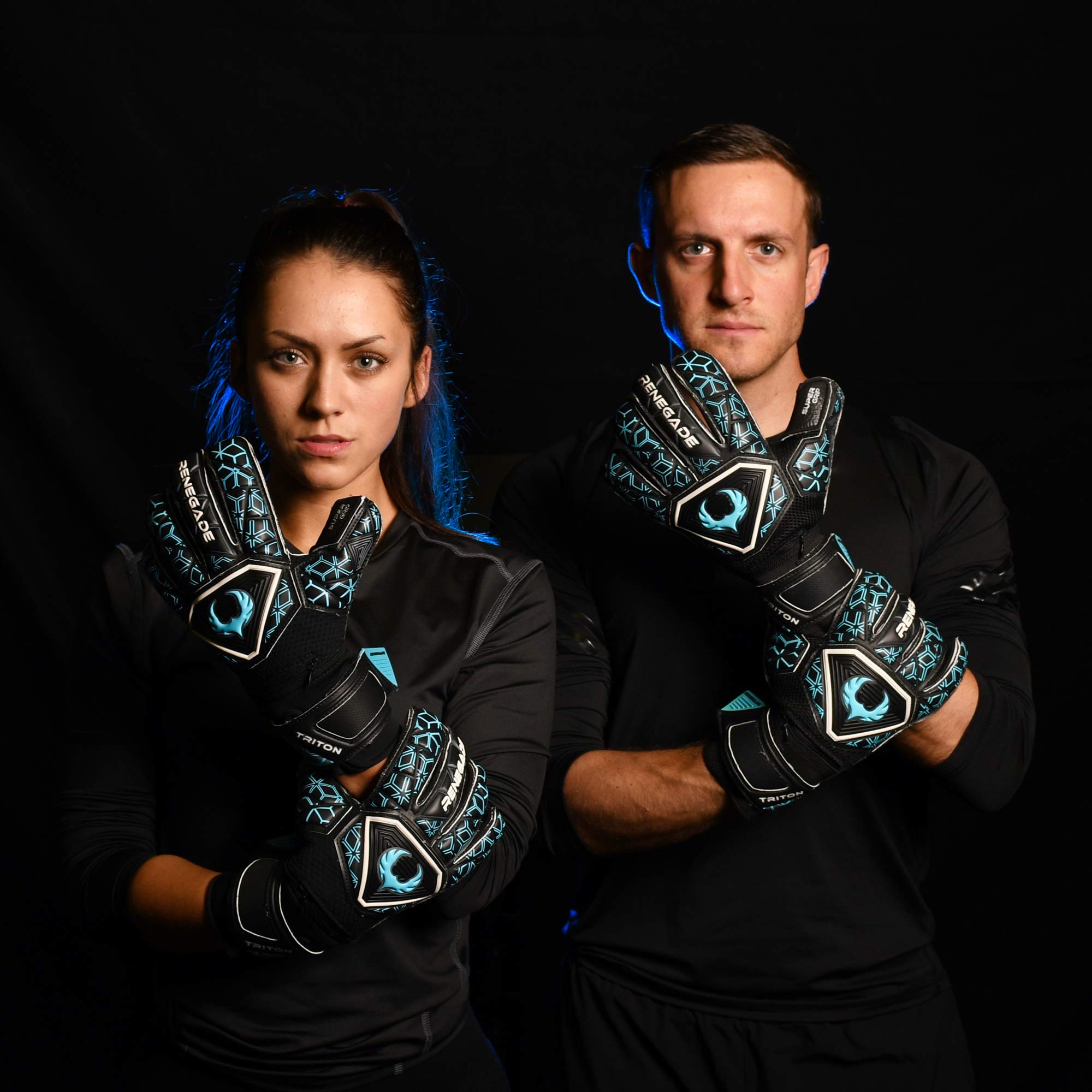 Renegade Gk Triton Specter Goalie Gloves With Pro-Tek Fingersaves  3.5+3Mm Super Grip & 4Mm Duratek  Black & Blue Soccer Goalkee
