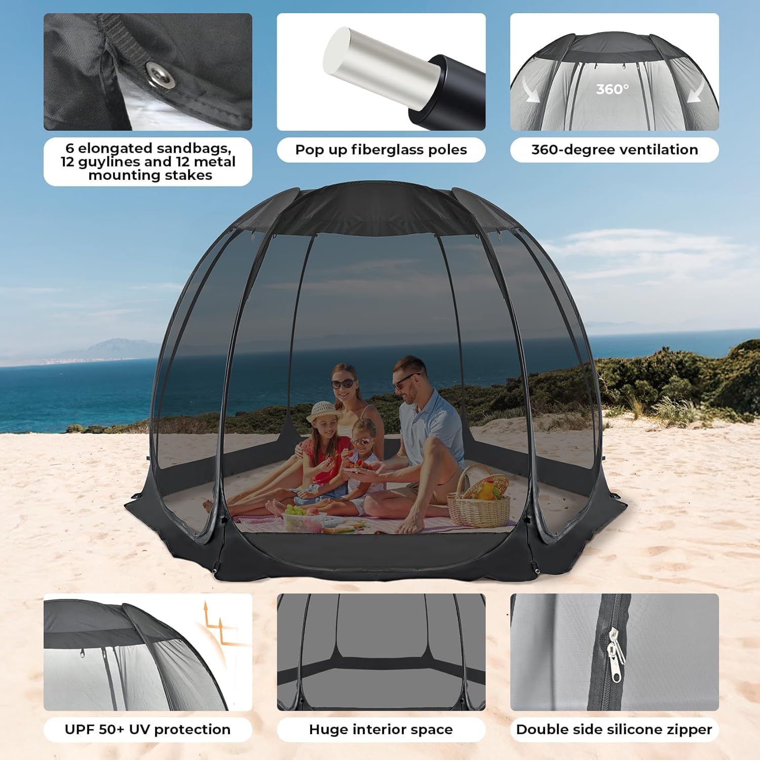 Alvantor Pop Up House Tent, Outdoor Screen Room, Canopy Tent With Uv Resistant, Easy Up Foldable Screen House For Camping Garden