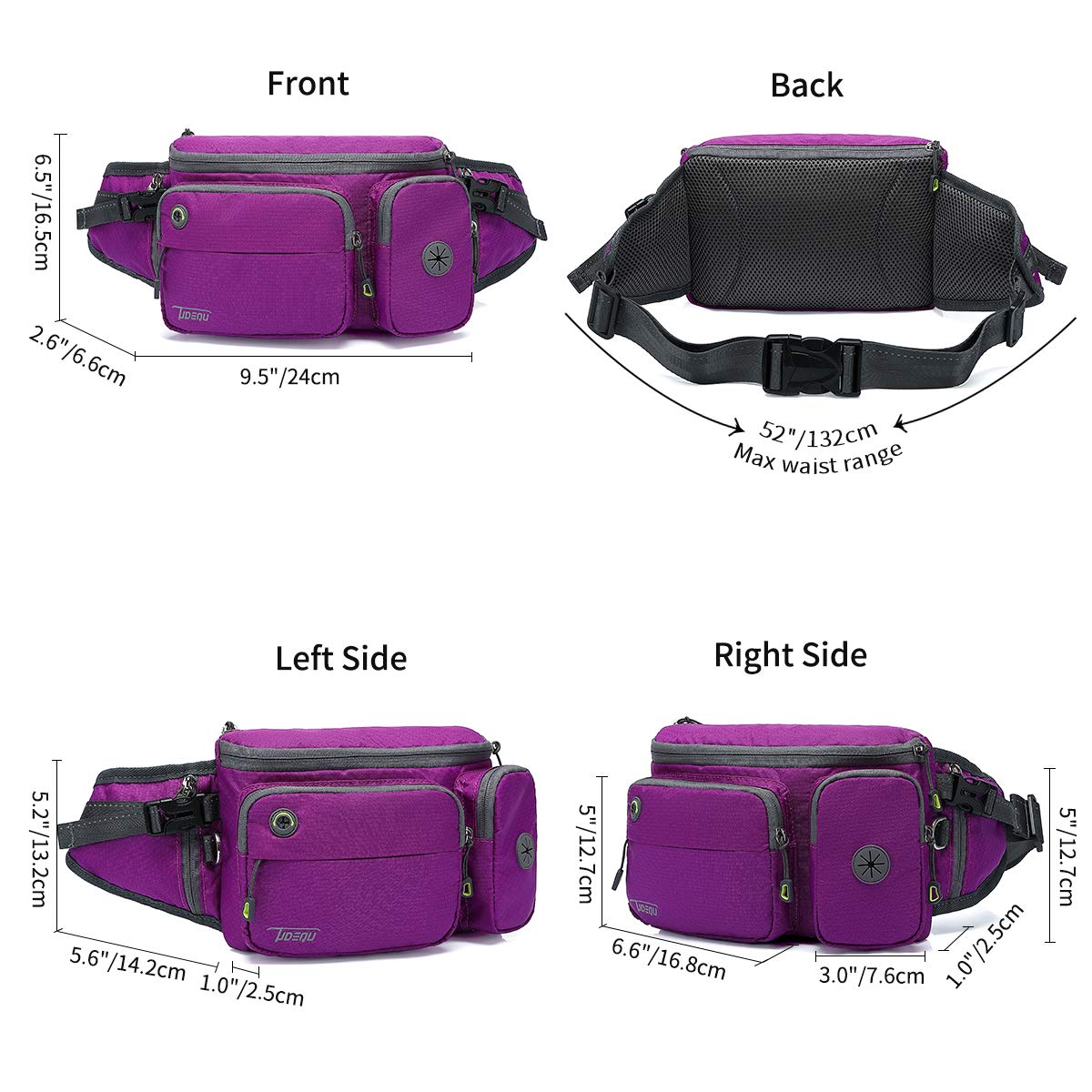 Tudequ Dog Walking Fanny Pack Large Hiking Waist Pack Waist Bag With 2 Hidden Water Bottle Holder For Men Women,Water Resistant