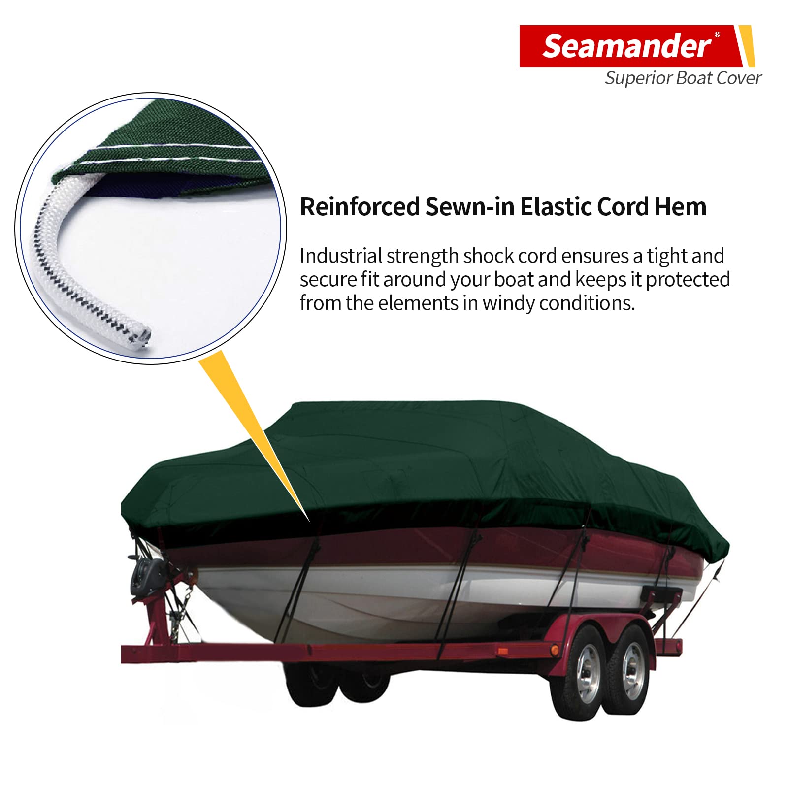 Seamander Waterproof Boat Cover, Solution-Dyed Yarn Marine Grade Cover Fits 20' To 22' Ft Bass, V-Hull, Tri-Hull, Fish & Ski, Ru