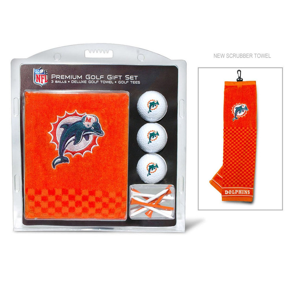 Team Golf Nfl Miami Dolphins Gift Set: Embroidered Golf Towel, 3 Golf Balls, And 14 Golf Tees 2-3/4'' Regulation, Tri-Fold Towel