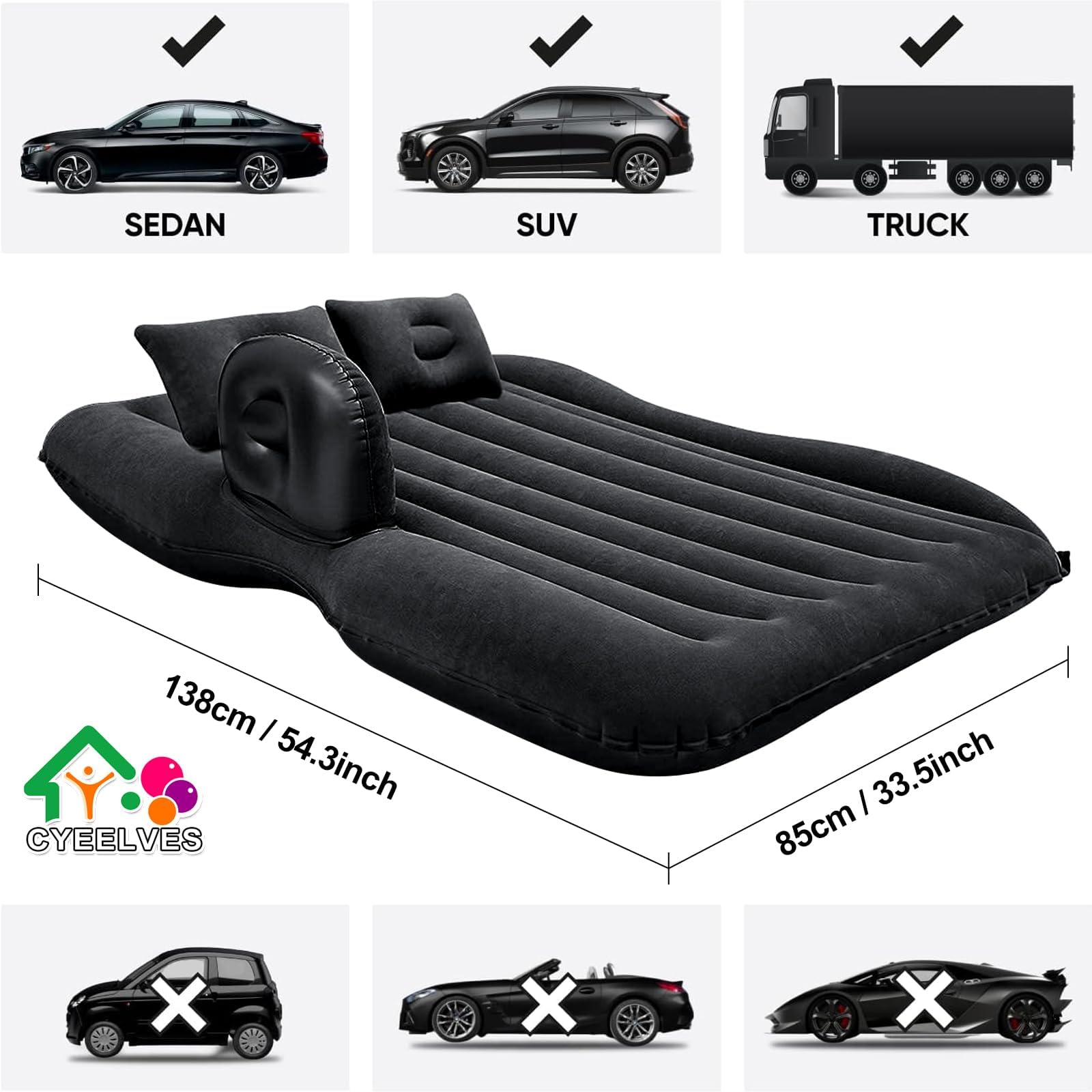 Car Inflatable Bed Mattress, Car Mattress Back Seat Rv Bed Mattresses, Inflatable Car Travel Bed Mattress For Automotive Suv, Tr