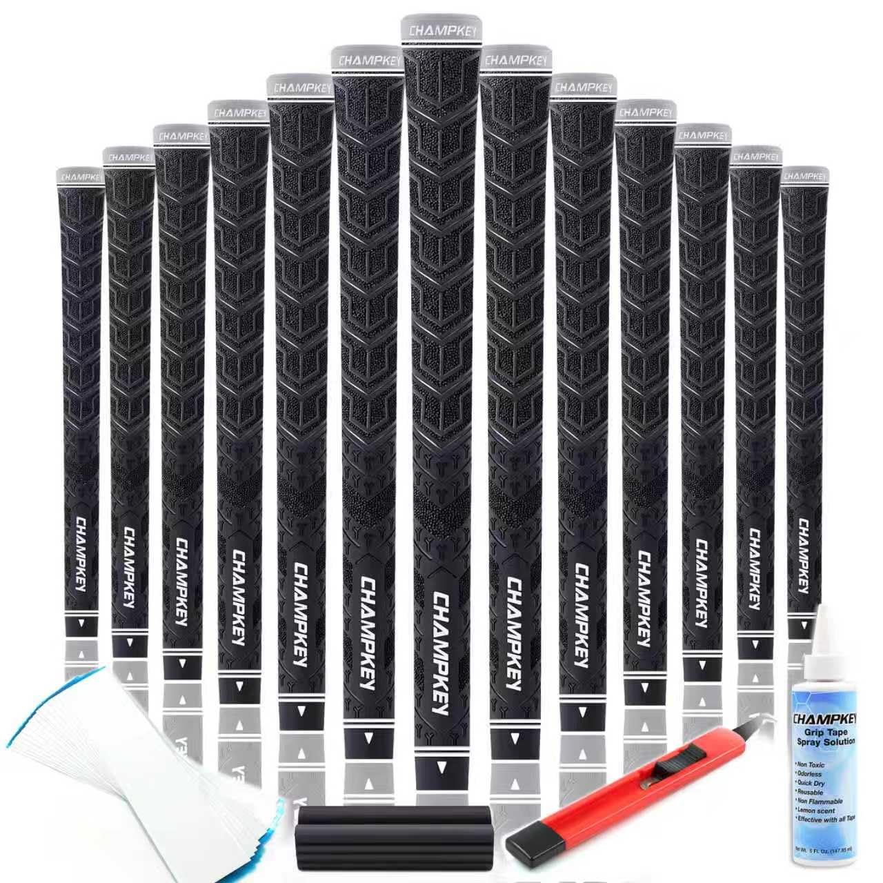 CHAMPKEY Y-PRO Performance Rubber Golf Grips 13 Pack with All Repair Kits - All Weather Control Golf Club Grips - Excellent Trac