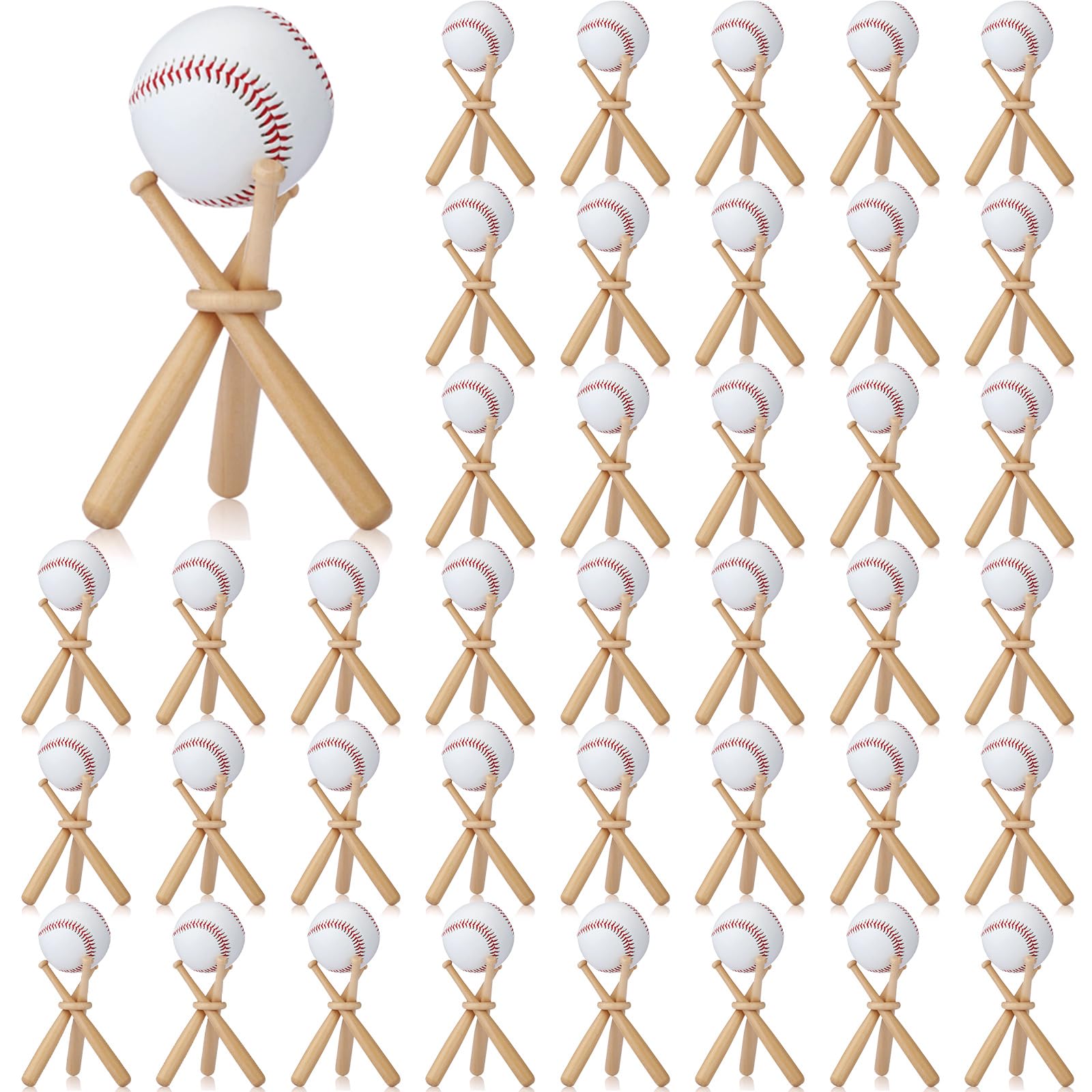 Mudder 40 Pack Baseball Stand Baseball Holders Balls Display Wooden Display Stand Holder Centerpieces for Tables for Sports Love