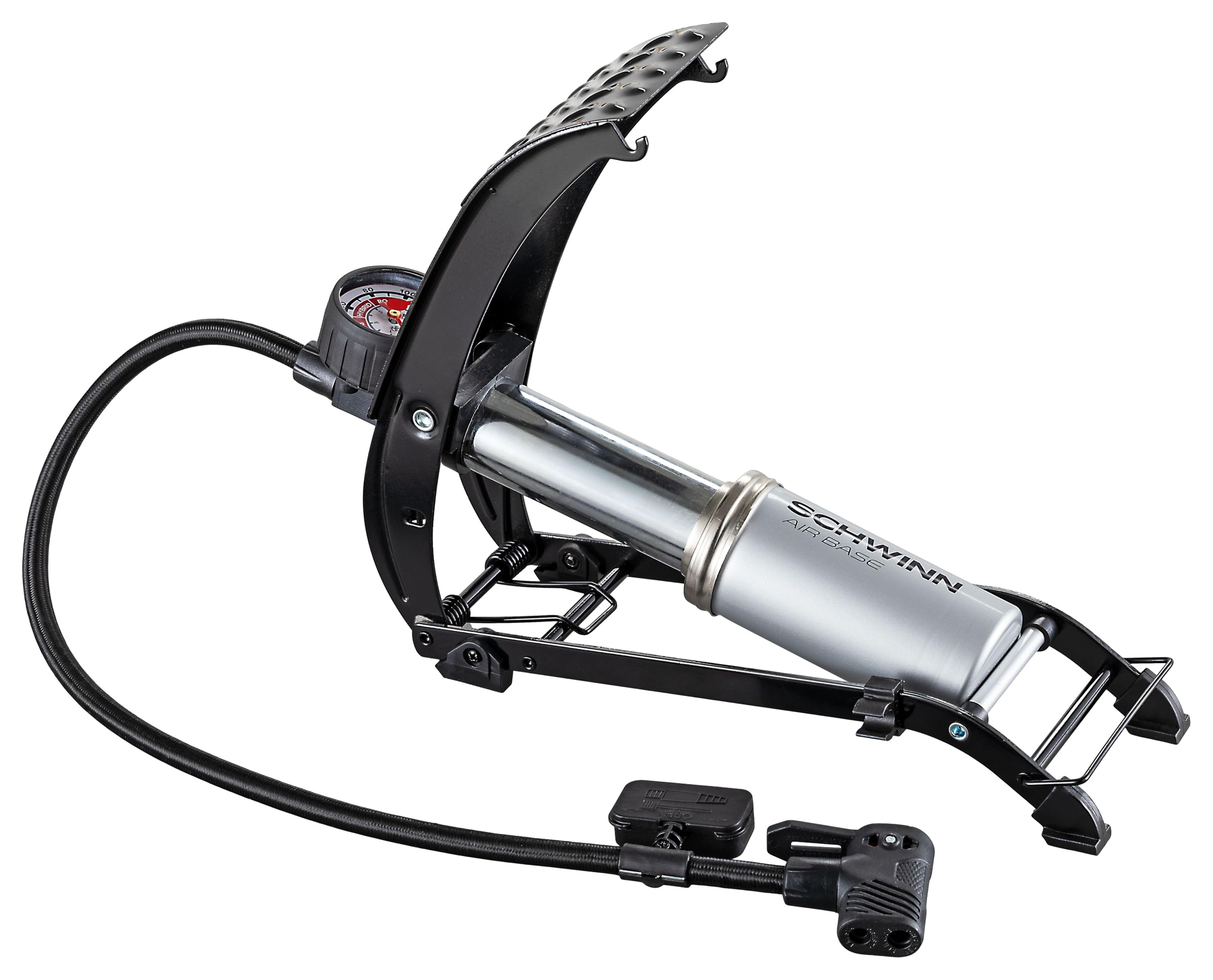 Schwinn Air Base Foot Pump, Air-Zoned Pressure Gauge, High Pressure Foot Pump, Dual Head Nozzle Fits Both Schrader And Presta, U