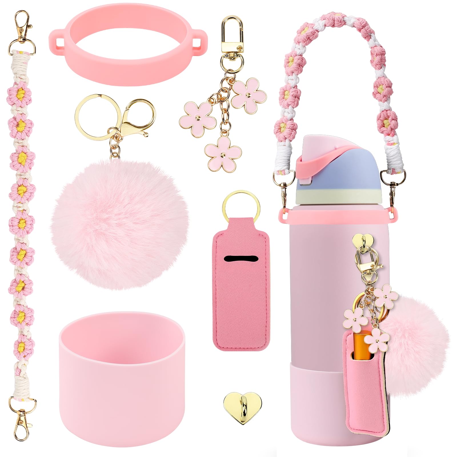 Compatible for Owala Accessories Bundle: Silicone Boot for 24oz & 32oz Bottles, Charms, Handle, Strap, Rubber Bottoms, and Decor