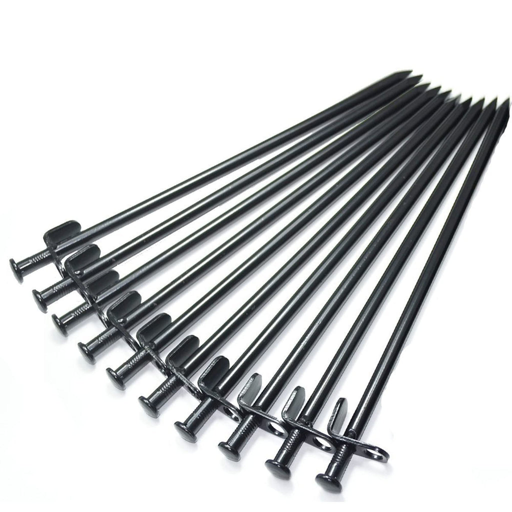 Ium? 10-Pack Tent Stakes, Black / 11.8Inch Heavy Duty Camping Stakes With Oxford Fabric Pouch, Unbreakable And Inflexible Steel 