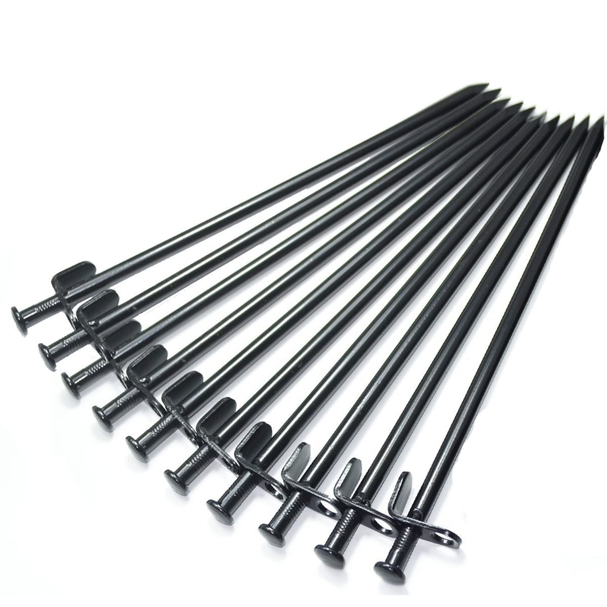 Ium? 10-Pack Tent Stakes, Black / 11.8Inch Heavy Duty Camping Stakes With Oxford Fabric Pouch, Unbreakable And Inflexible Steel 