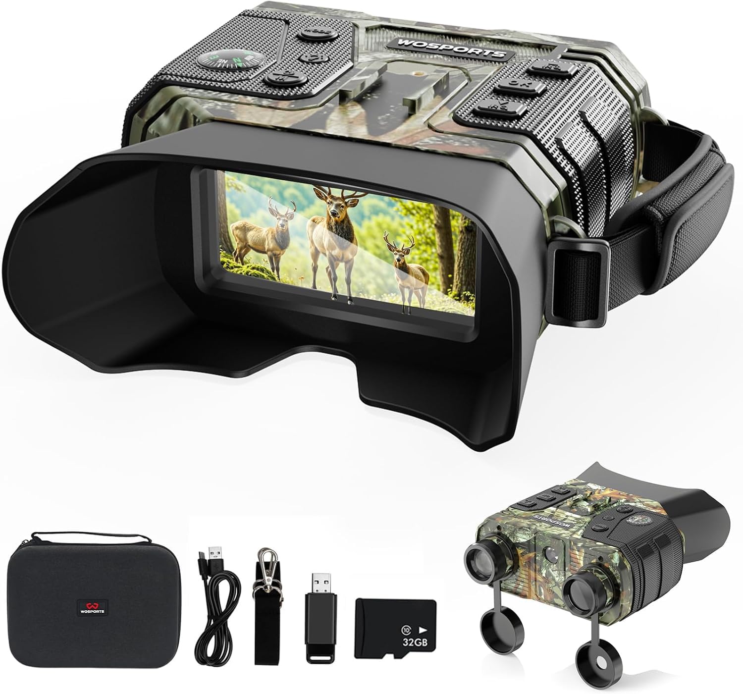 WOSPORTS 4K Infrared Night Vision Goggles - 1300FT Range, 8X Digital Zoom, 32GB Card, 15H Battery, Suitable for Camping, Gift fo