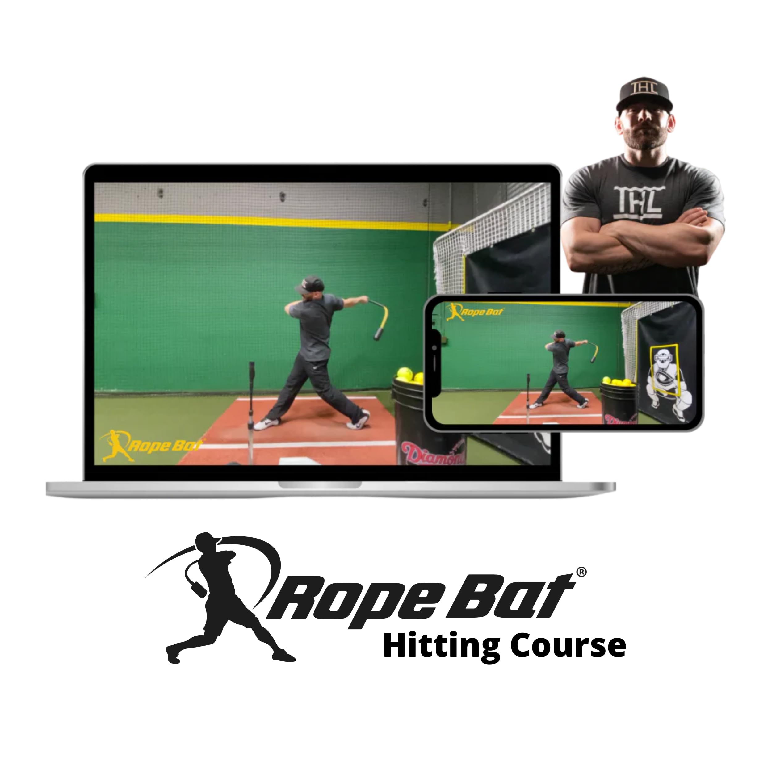 Rope Bat - The Original Patented Rope Bat Swing Trainer w/ 12 Soft Training Balls - Baseball & Softball Swing Trainer, Training