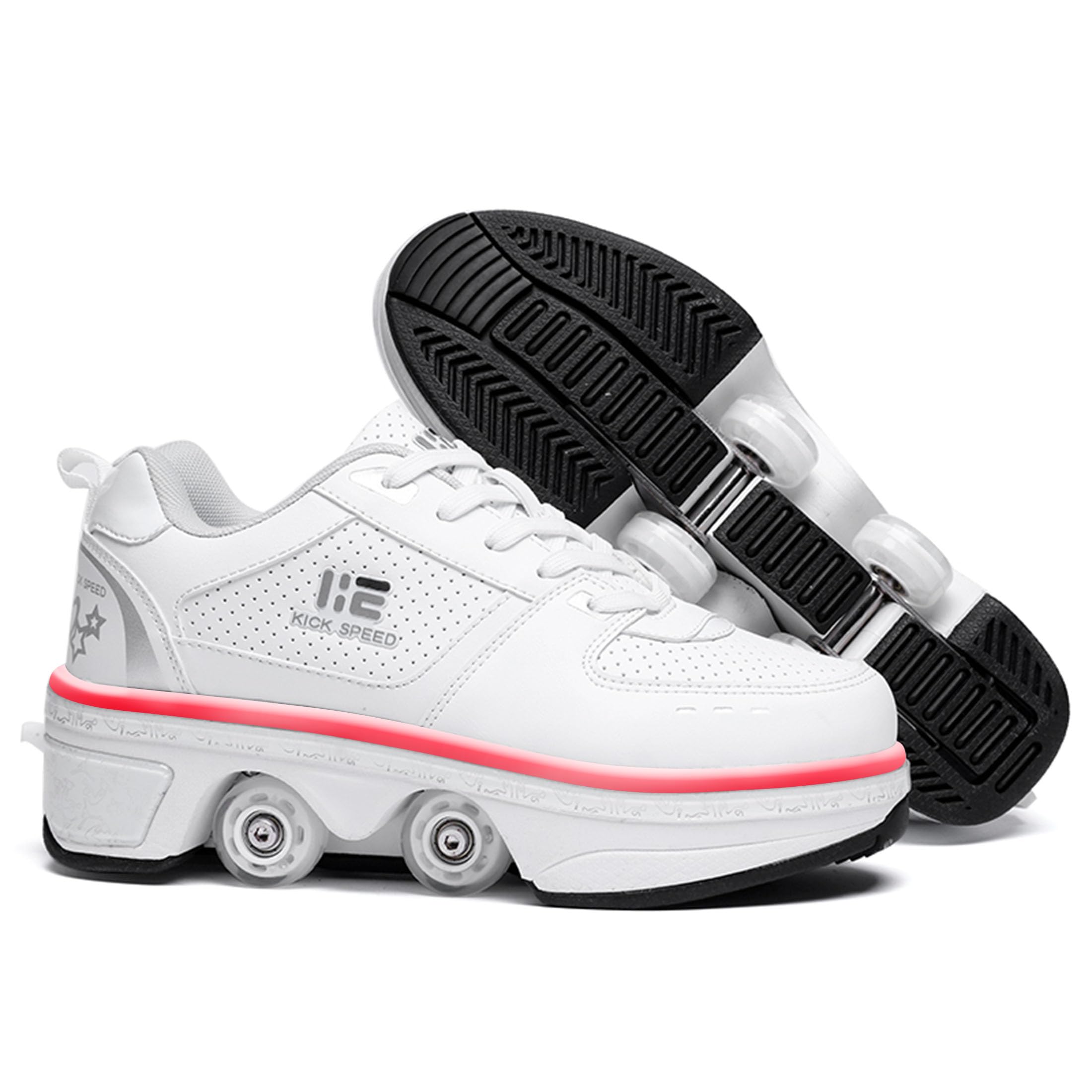 Pairobin 2-In-1 Inline Roller Skates Shoes With Retractable 4 Wheels & Pop-Out Deformation Sneakers Outdoor Sports Skating Shoes
