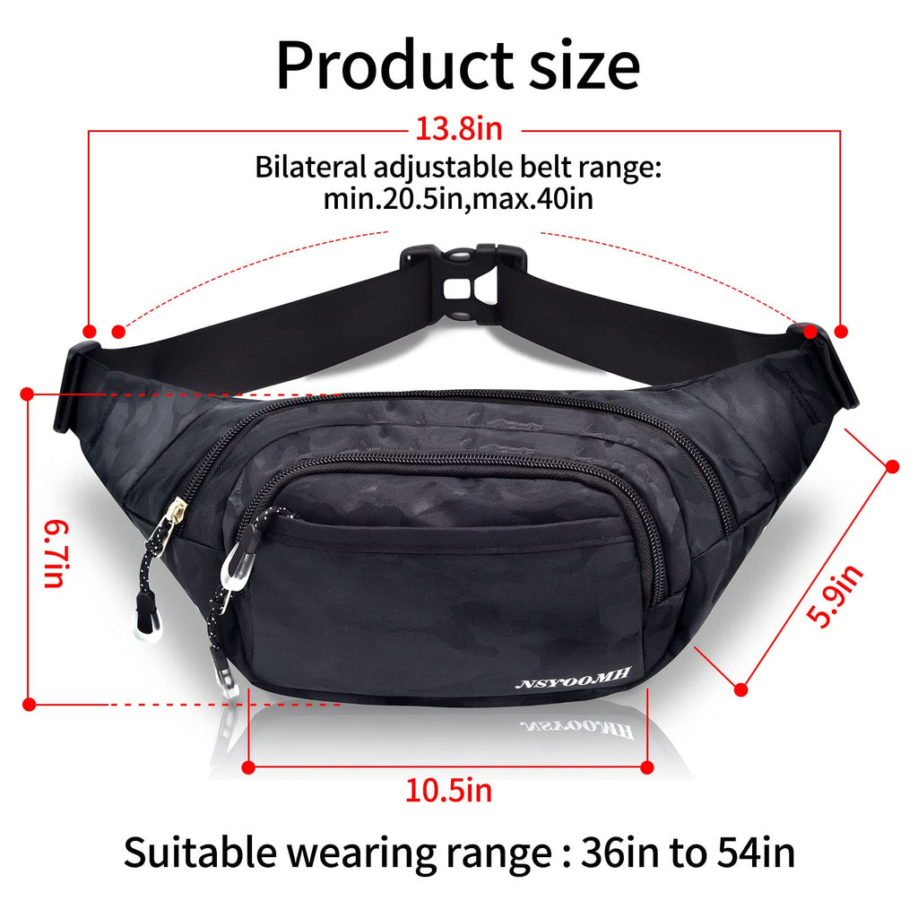 Nsyoomh Fanny Pack For Women & Men, 5-Zipper Pockets Water Resistant Practical Waist Bag, For Outdoor Running Cycling Sports Tra