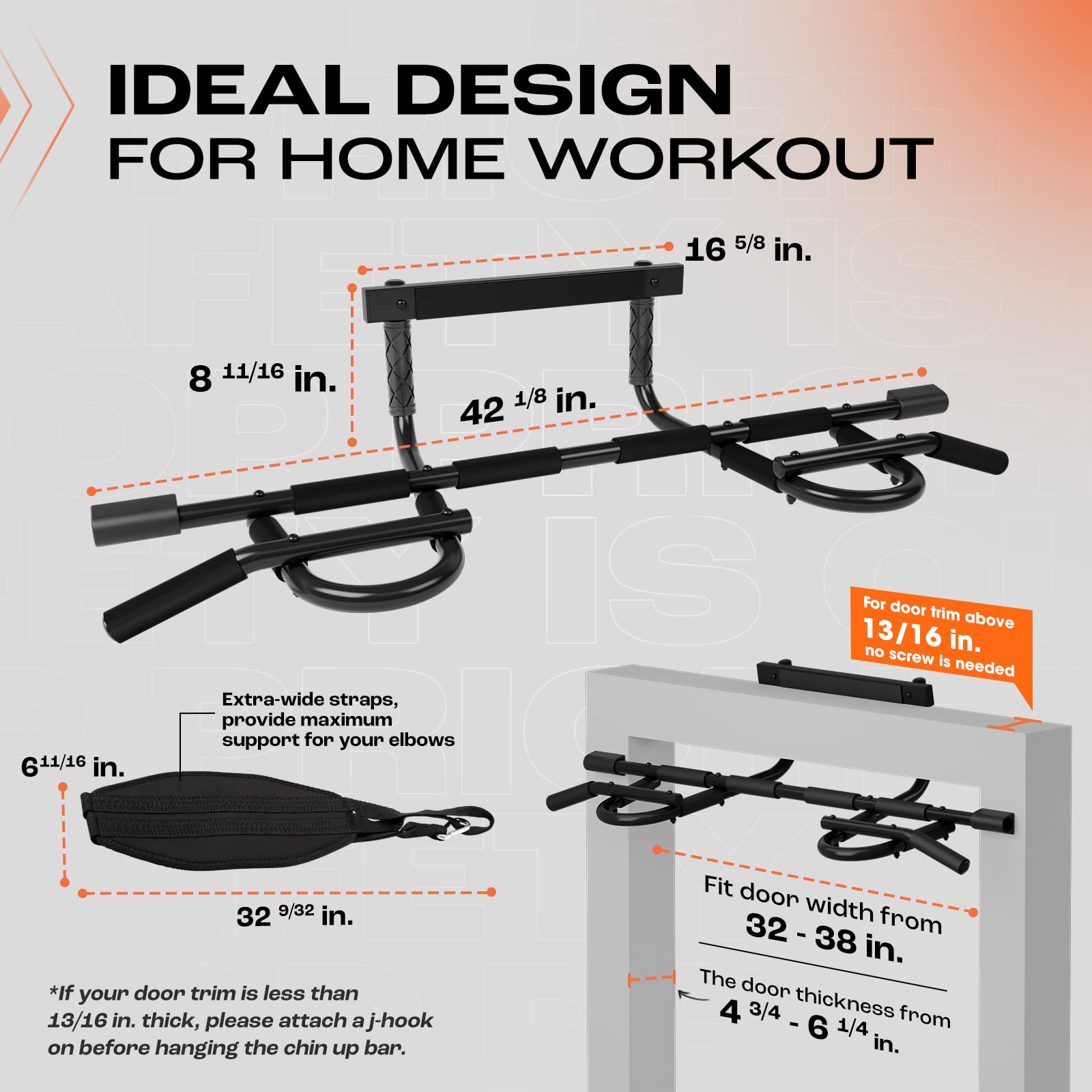 Yes4All Pull Up Bar For Doorway & Ab Straps, Solid 1 Piece Main Bar Construction, Multi Grips Pullup Bar For Home Gym Workout, N