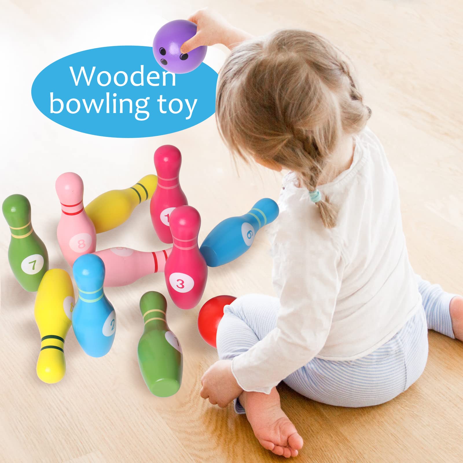 Shierdu Color Wooden Digital Bowling Toy, Suitable For Indoor And Outdoor Sports Games For Toddlers, Children And Adults, For Bo