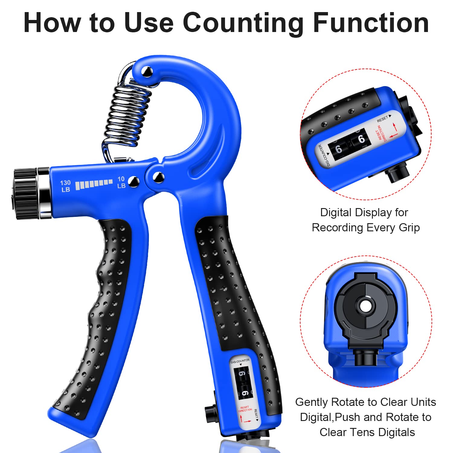 Kdg Hand Grip Strengthener 2 Pack(Blue) Adjustable Resistance 10-130 Lbs Forearm Exerciser,Grip Strength Trainer For Muscle Buil