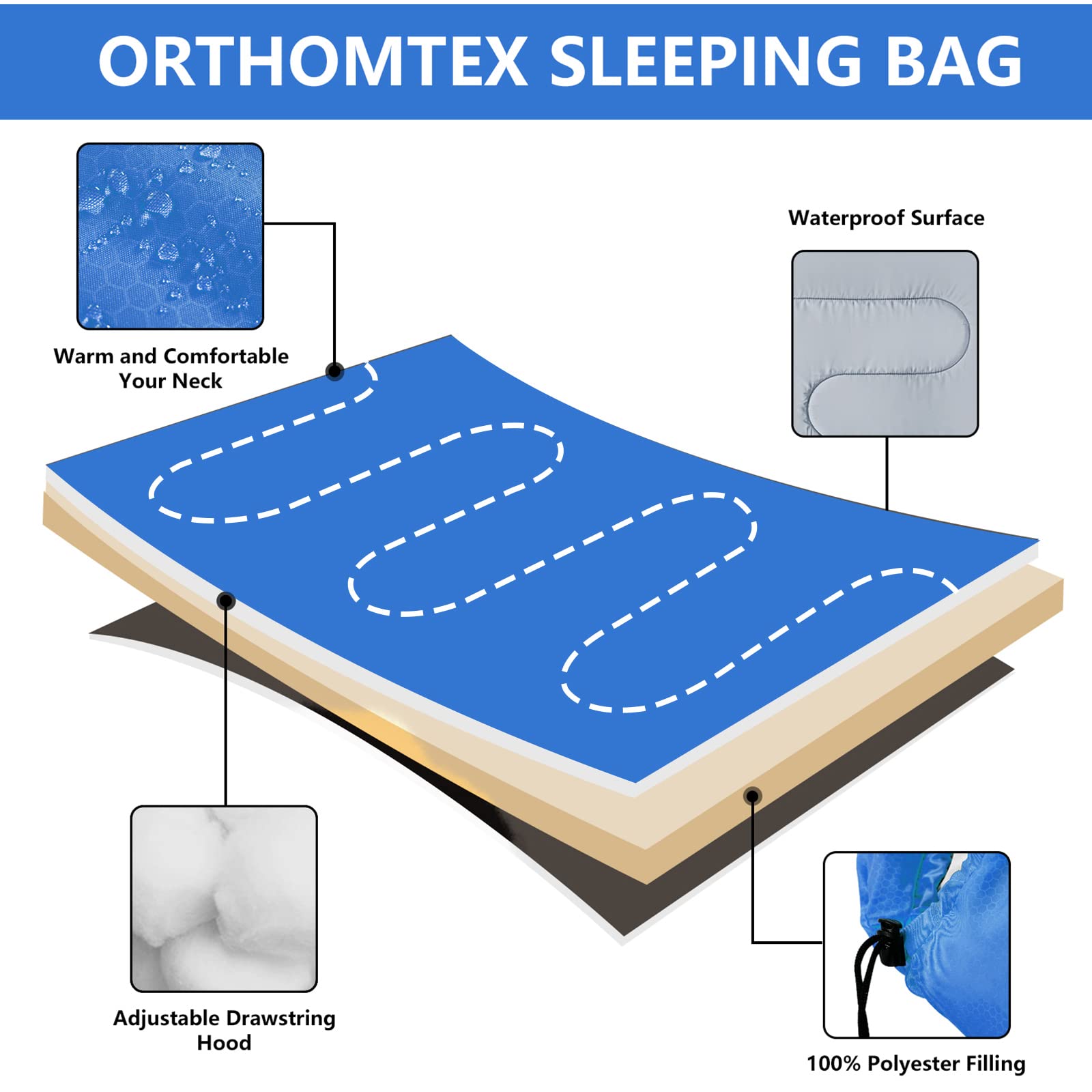 Orthomtex Sleeping Bags For Adults,Kids & Girls-Warm & Cold Weather Lightweight Waterproof Sleeping Bag Backpack,Great For 3-4 S