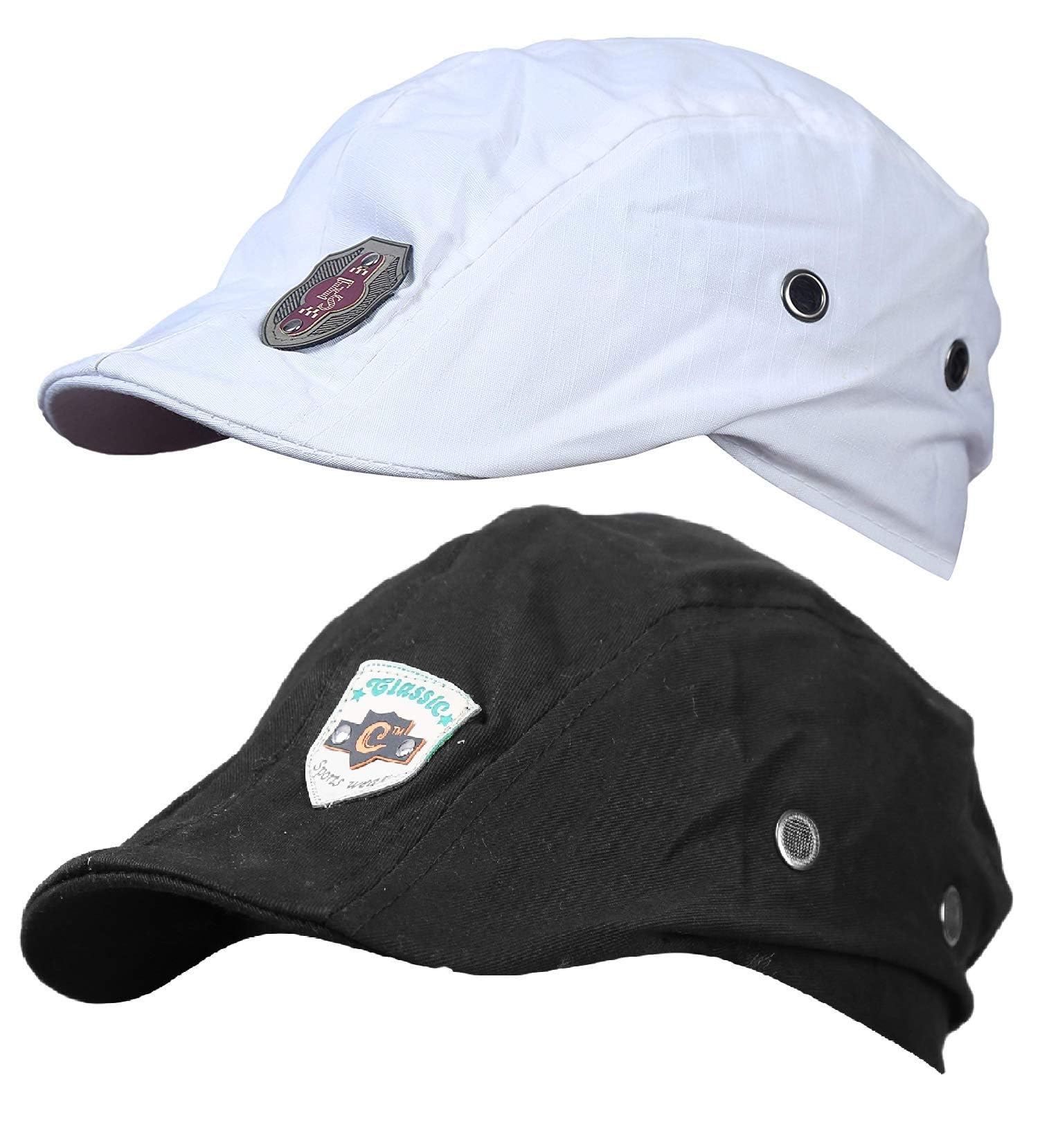 Zacharias MenS Cotton Golf Ascot Cap Cg02 (White & Black_Free Size) (Pack Of 2)