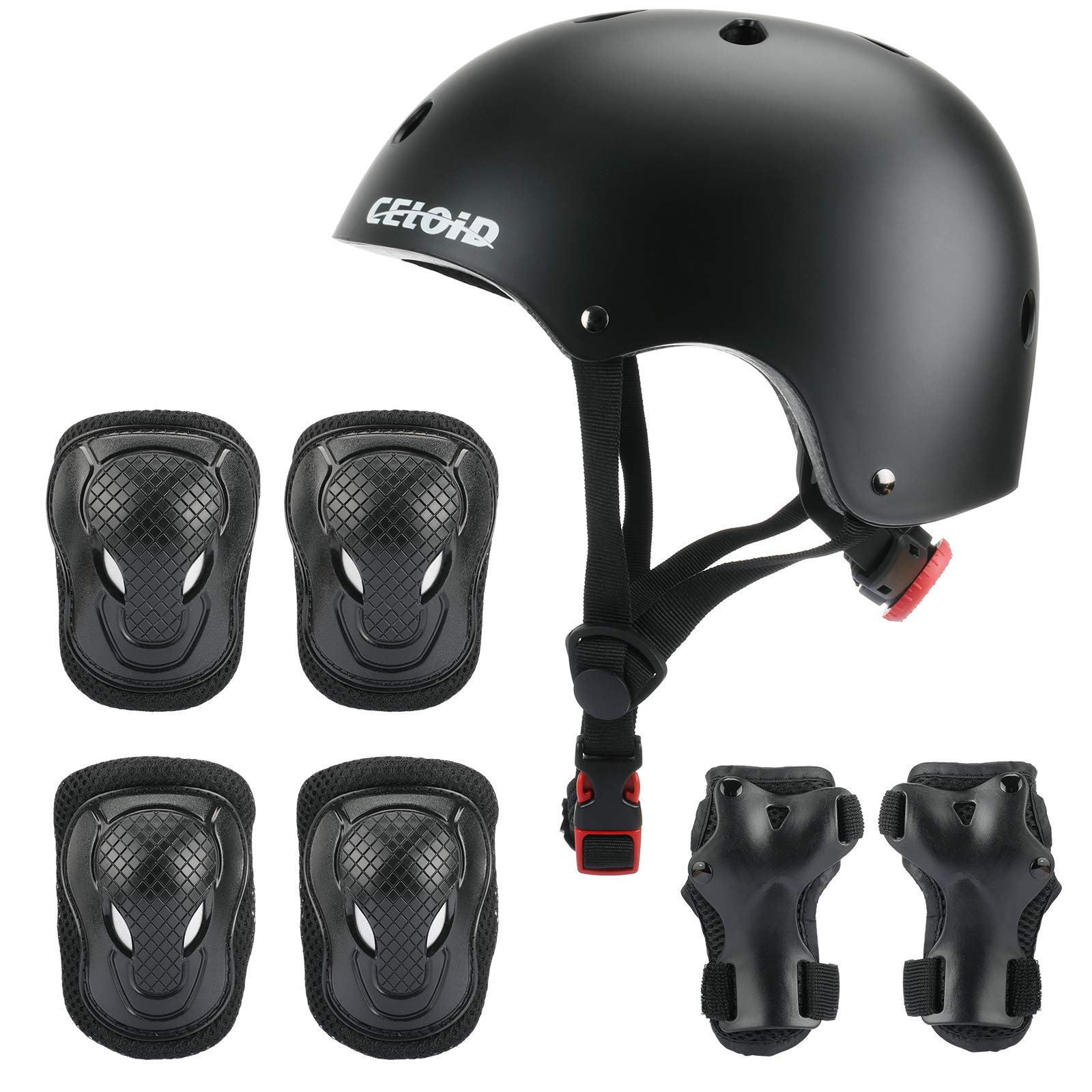 Celoid Kids Helmet Pad Set,Adjustable Kids Skateboard Bike Helmet Knee & Elbow Pads Wrist Guards 5-8 Years Kids Protective Gear 
