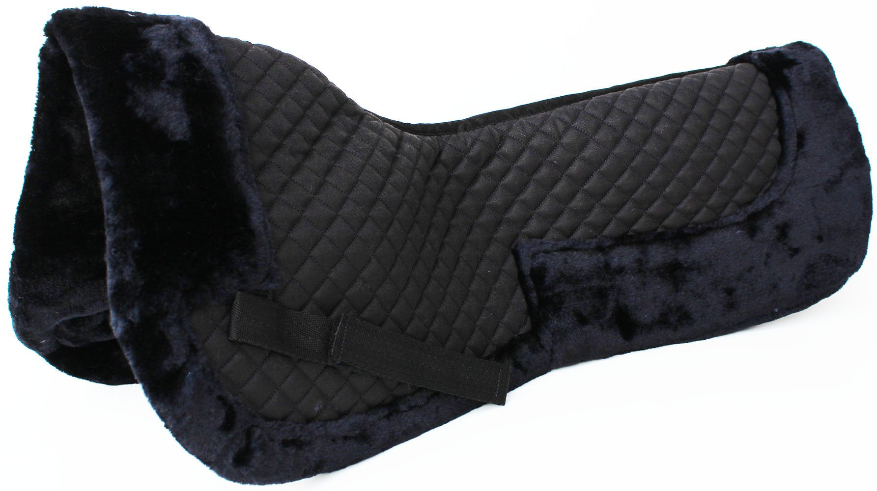 Challenger Horse English Quilted Half Saddle Pad Correction Wither Relief Faux Fur Black 12218Bk