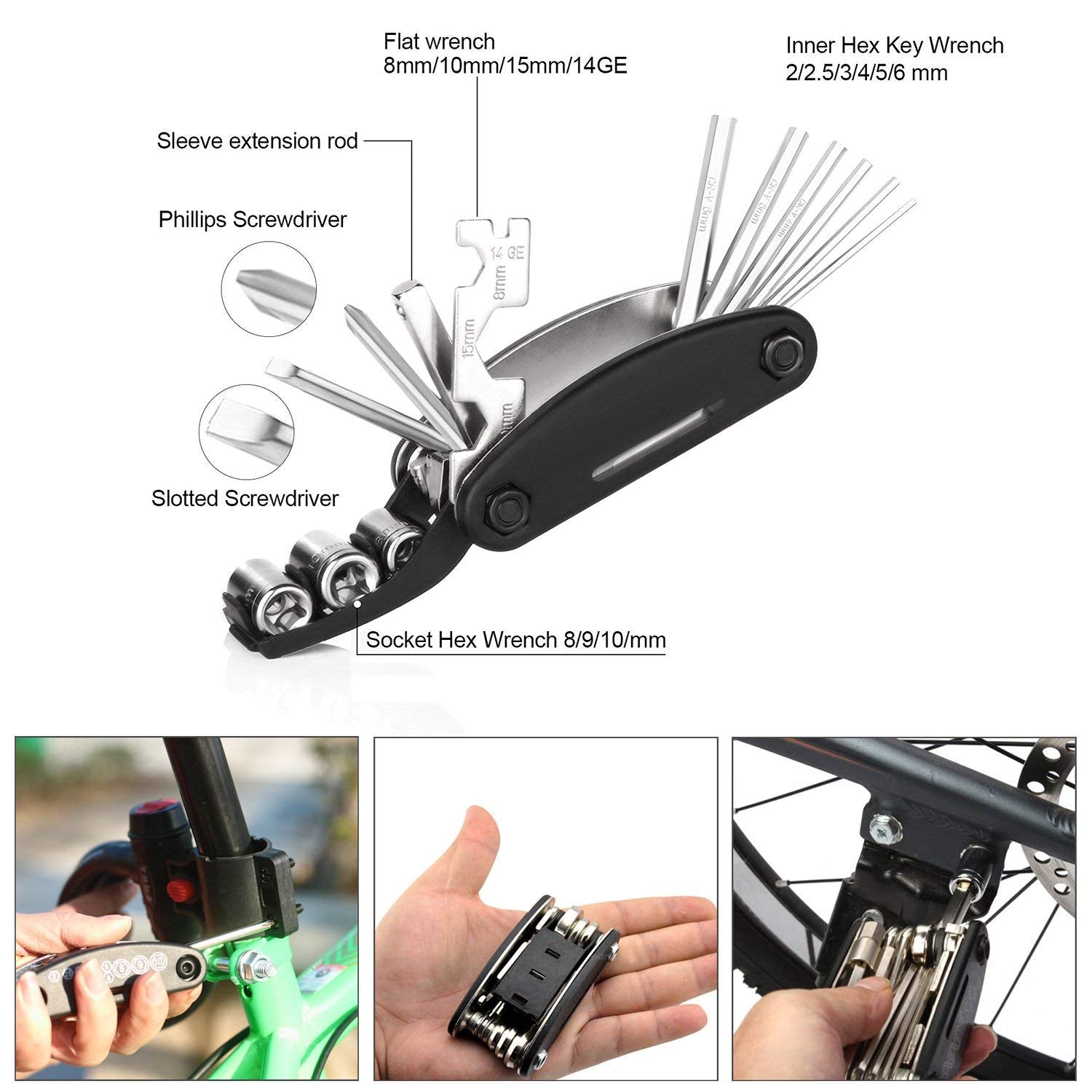 Daway Bike Repair Kit With Taillight - A36 Waterproof Bicycle Saddle Bag, 16 In 1 Multi Tool, Glueless Tire Tube Patches, Tire L
