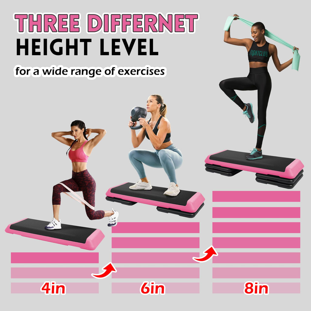 Fitvids Step Aerobic Stepper With 4 Stackable Risers, 43'' Aerobic Platform Adjustable Height 4''-6''-8'', Fitness Training Work