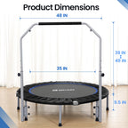 Bcan 48'''' Foldable Mini Trampoline For Adults Max Load 440Lbs, Fitness Rebounder With Adjustable Foam Handlebar, Exercise Tram