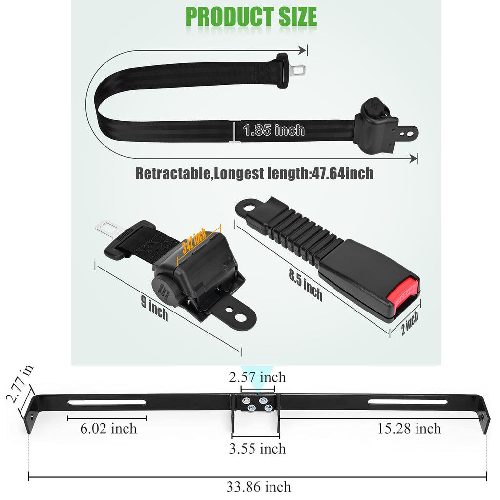 10L0L Golf Cart Belts Bracket Kit, 42 In Retractable Seat Belts For Yamaha, Ezgo Txt & Rxv, Club Car Ds, Club Car Perfect