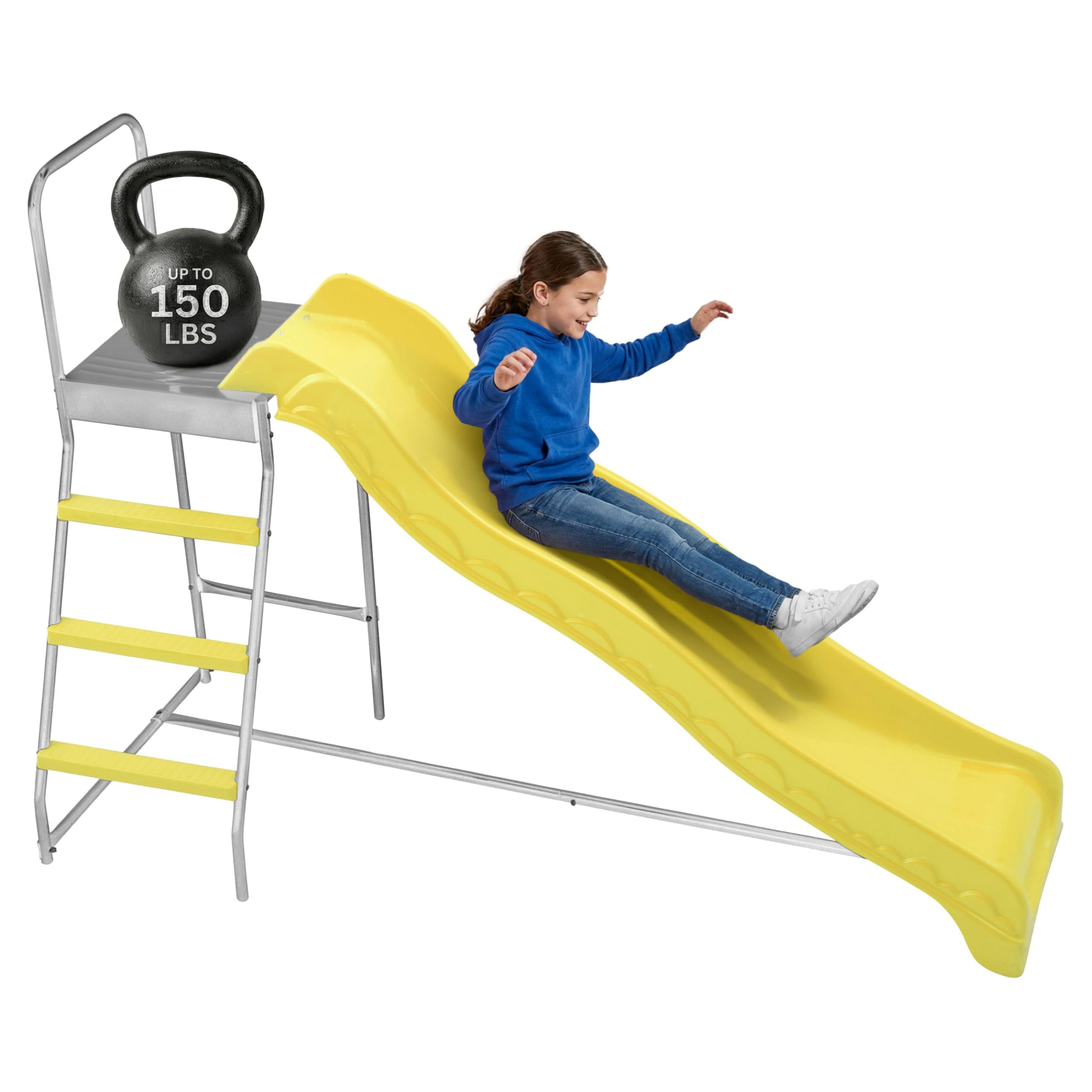 Machrus Upper Bounce Trampoline Step N Slide Attachment with Ladder and Steps, Fun Accessories, Indoor and Outdoor, for Round or