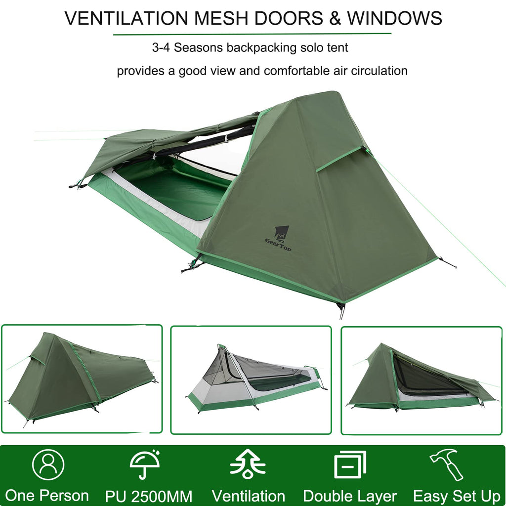 Geertop Lightweight 1 Person Bivy Tent For Camping 3 Season Waterproof Single Person Camp Tent For Backpacking Hiking Travel Out