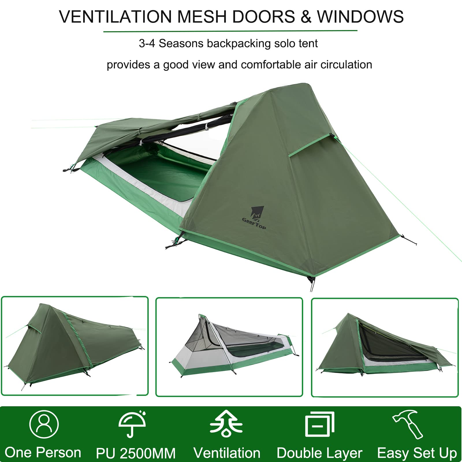 Geertop Lightweight 1 Person Bivy Tent For Camping 3 Season Waterproof Single Person Camp Tent For Backpacking Hiking Travel Out